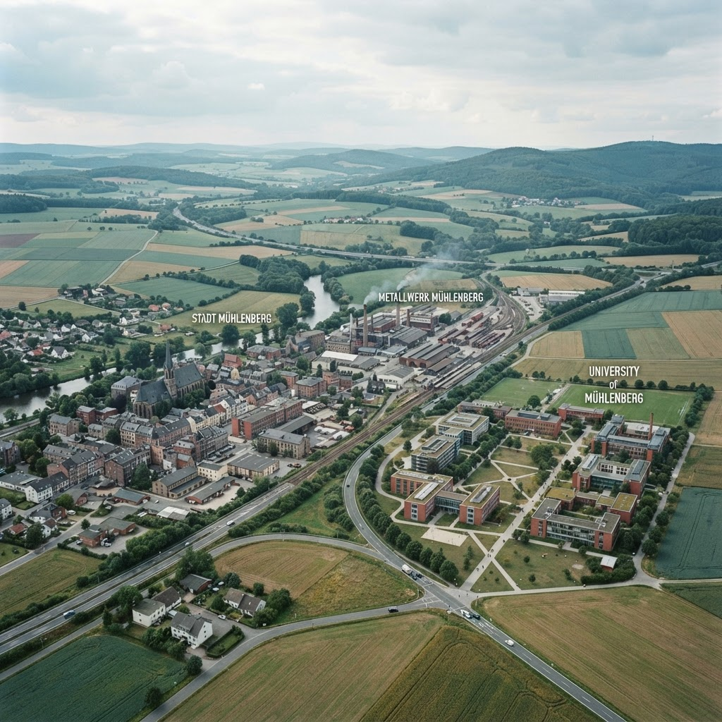 A European region blending industry, farmland and a university campus
